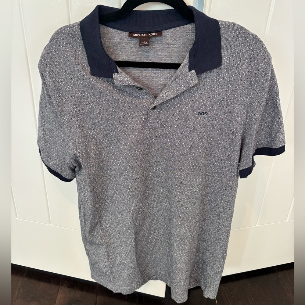 Michael Kors Men's Patterned Polo Shirt - Navy and Gray
